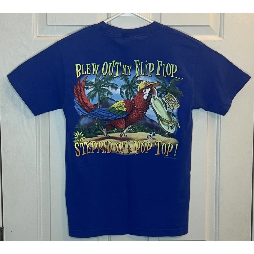 Margaritaville Cayman Islands Flip Flop Captain Jimmy Buffet Small Blue T-Shirt‎